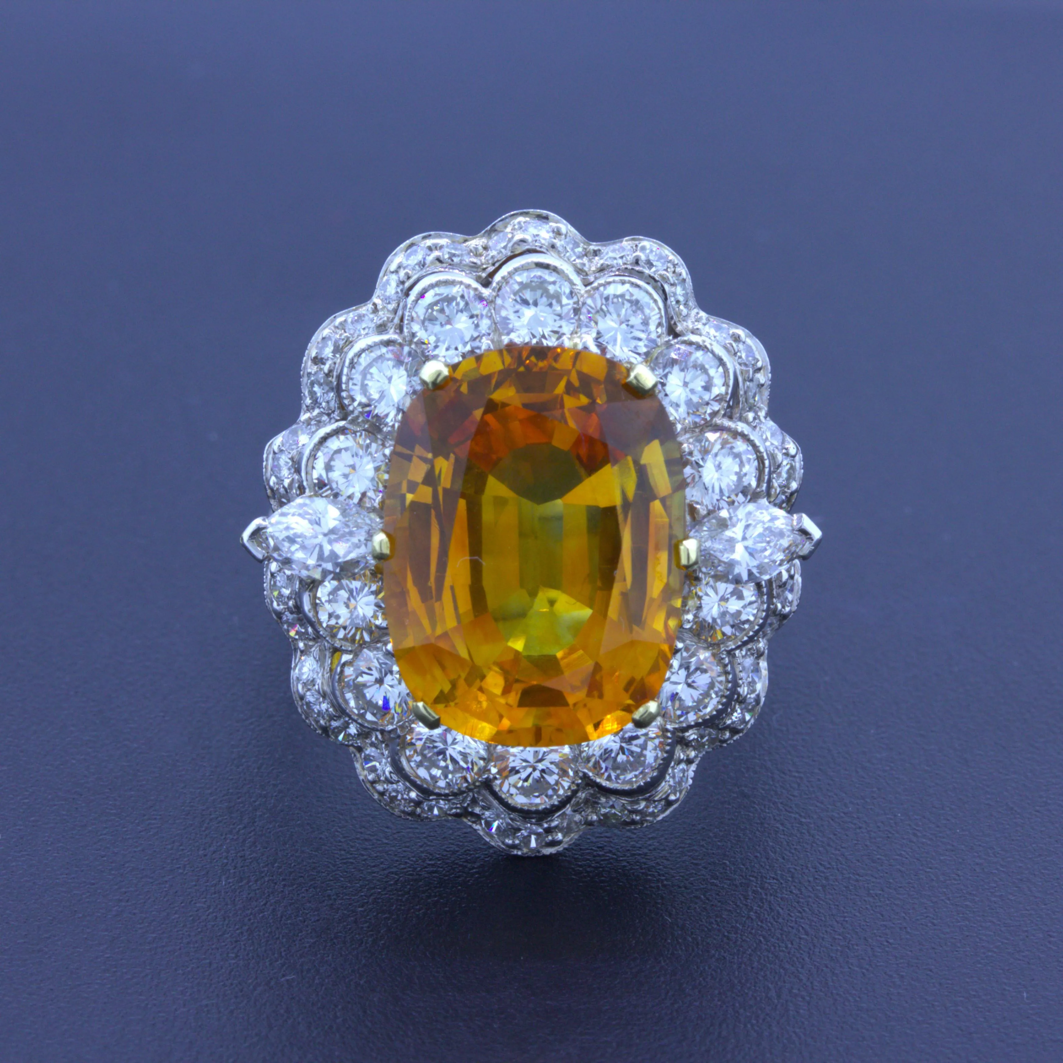 10.50 Carat Orange Sapphire Diamond 14k White Gold Ring, GIA Certified