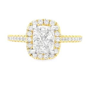 1.12ct 18k Yellow Gold Cushion Cut Diamond Halo Engagement Ring