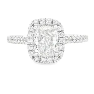 1.30ct 18k White Gold Cushion Cut Diamond Halo Engagement Ring