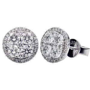 1.85ct 18k White Gold Diamond Cluster Earrings