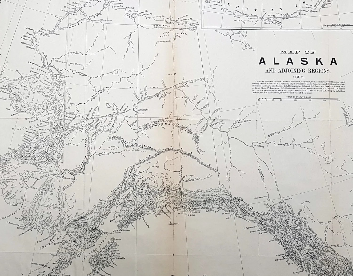 1886 US Govt. Large Scarce Antique Map of Alaska from Russian British US Sources