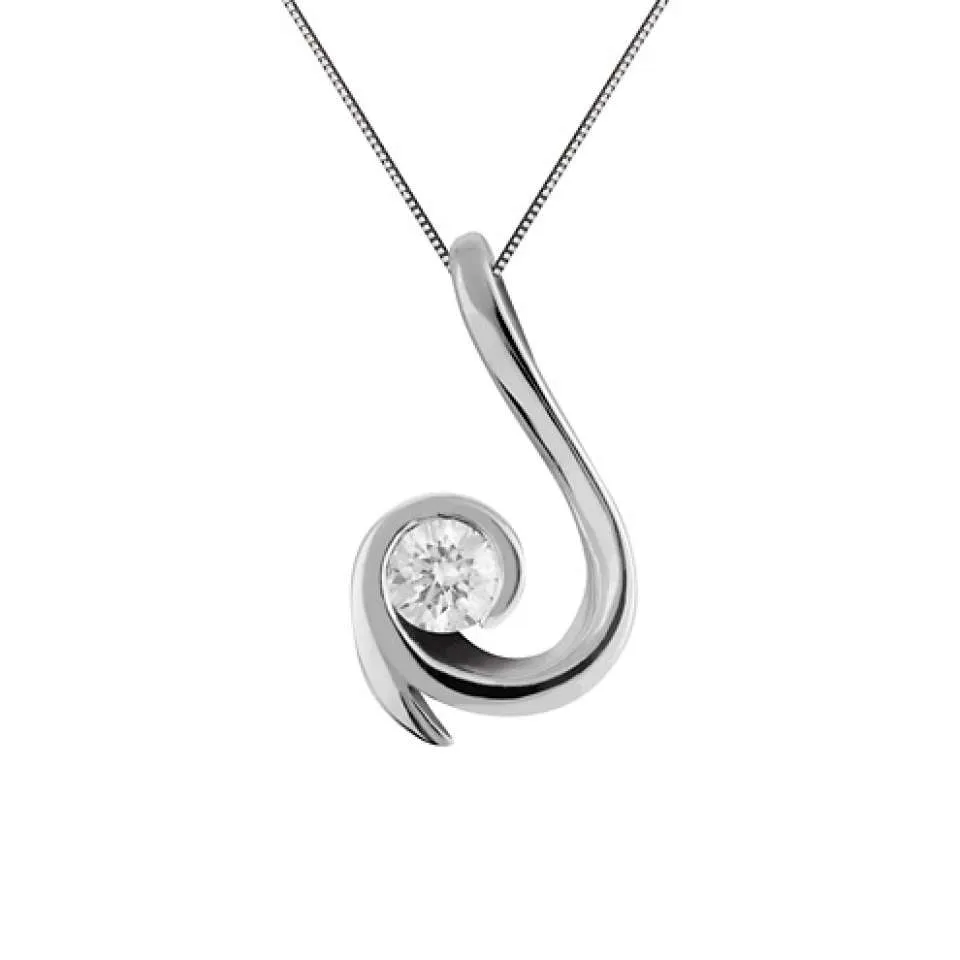 18ct White Gold 0.25ct Round Brilliant Cut Diamond Swirl Pendant Only