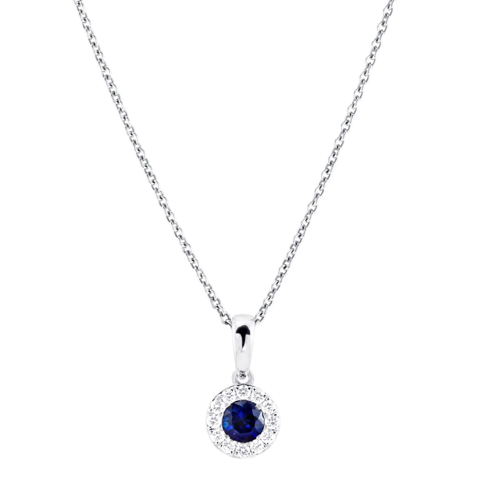 18ct White Gold 0.33ct Sapphire And 0.14ct Diamond Halo Pendant Only