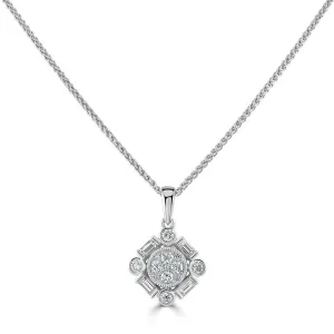 18ct White Gold 0.36ct Baguette and Round Brilliant Cut Diamond Pendant Only