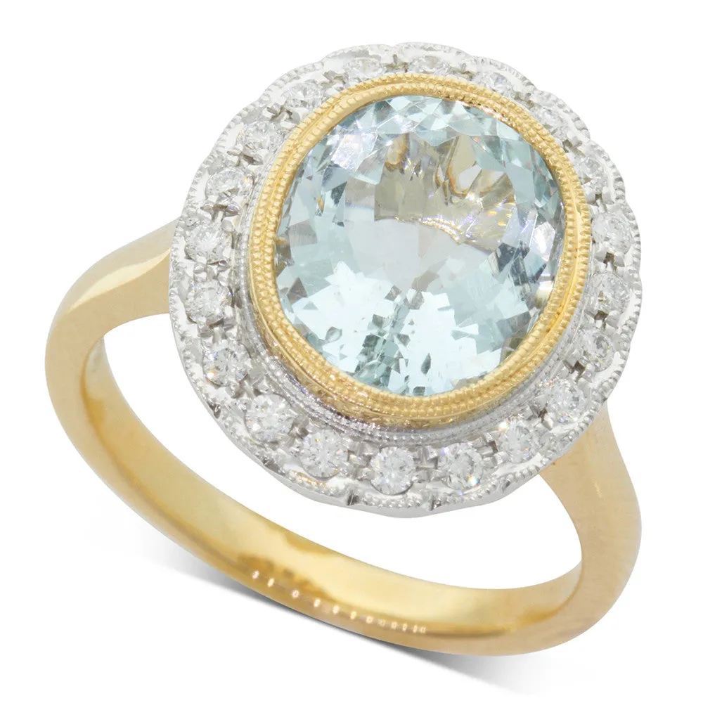 18ct Yellow & White Gold Aquamarine & Diamond Ring