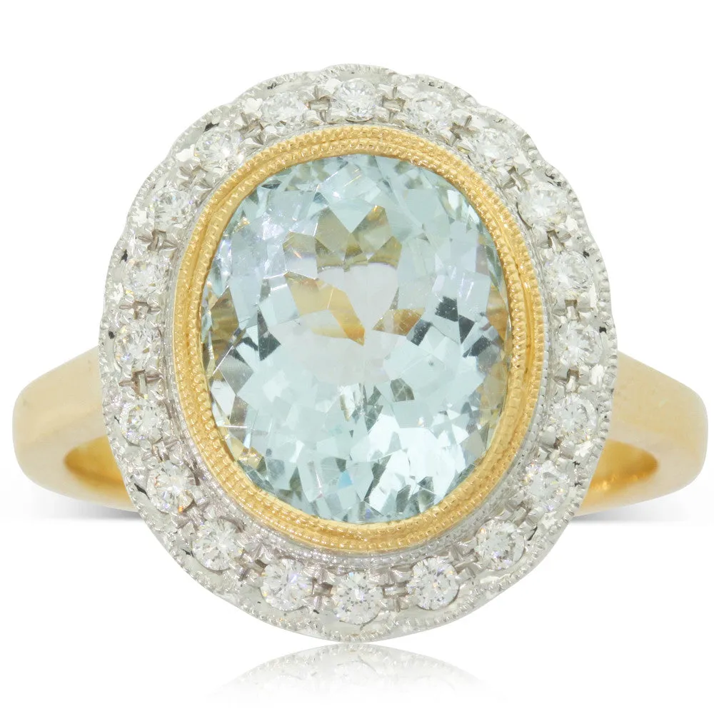 18ct Yellow & White Gold Aquamarine & Diamond Ring