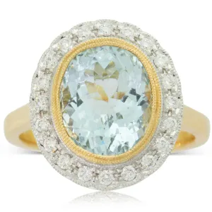 18ct Yellow & White Gold Aquamarine & Diamond Ring