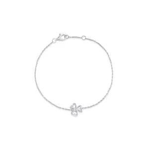 18k White Gold Diamond Three Leaf Flower Chain Bracelet