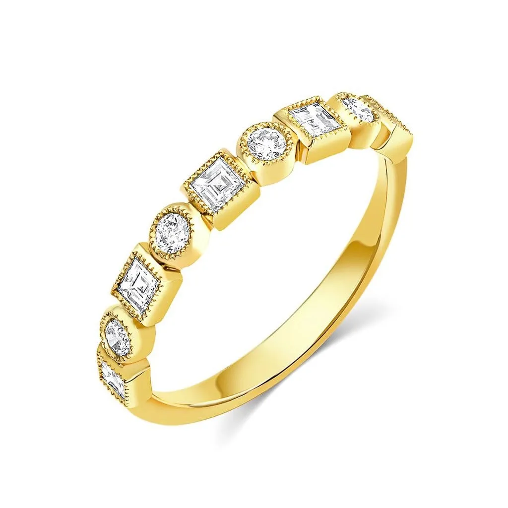 18kt Yellow Gold Princess & Round Brilliant Diamond Half Band