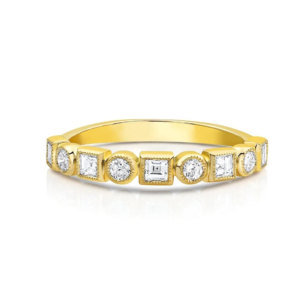 18kt Yellow Gold Princess & Round Brilliant Diamond Half Band