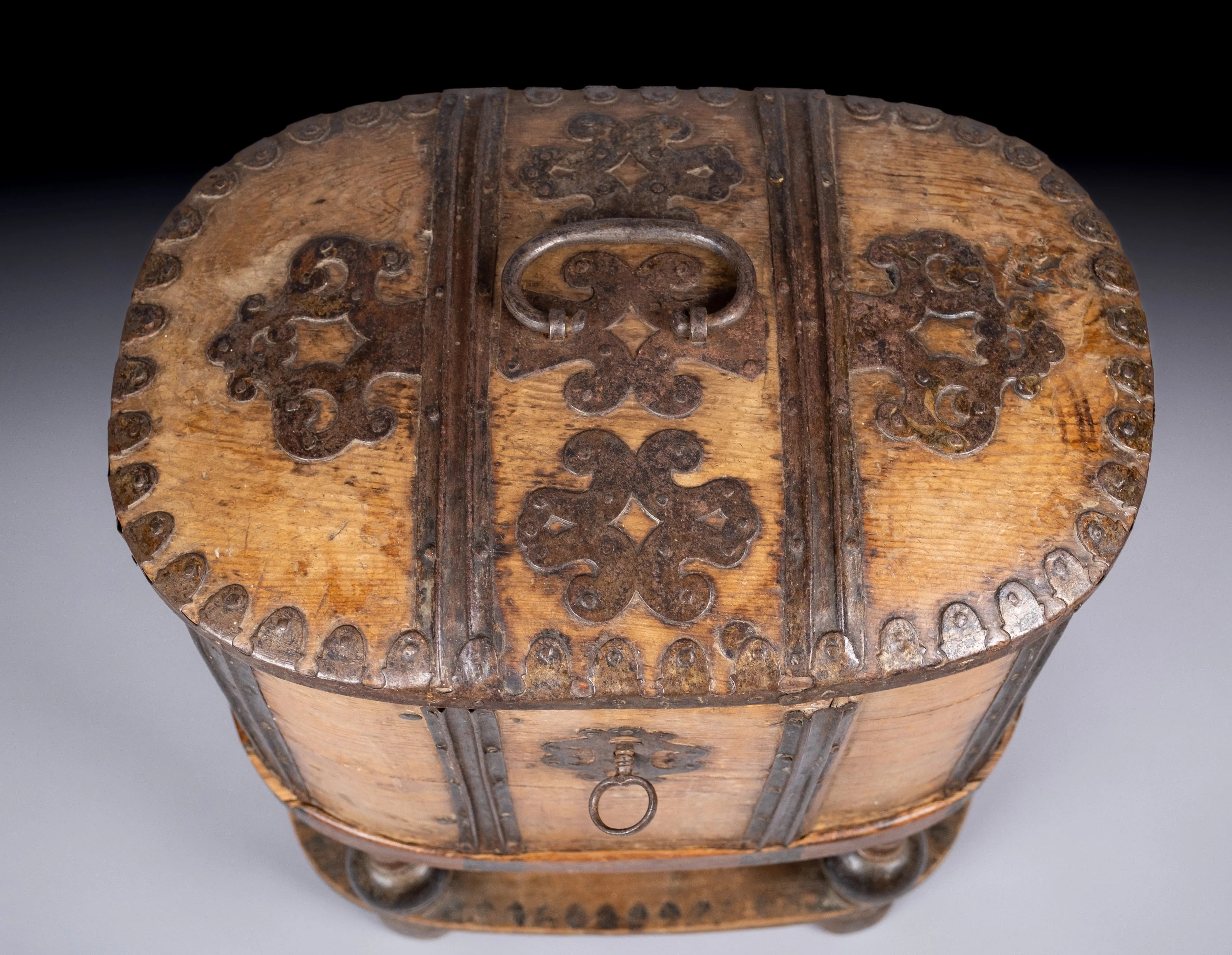 18th Century Swedish Bentwood Pine & Iron Strong Box