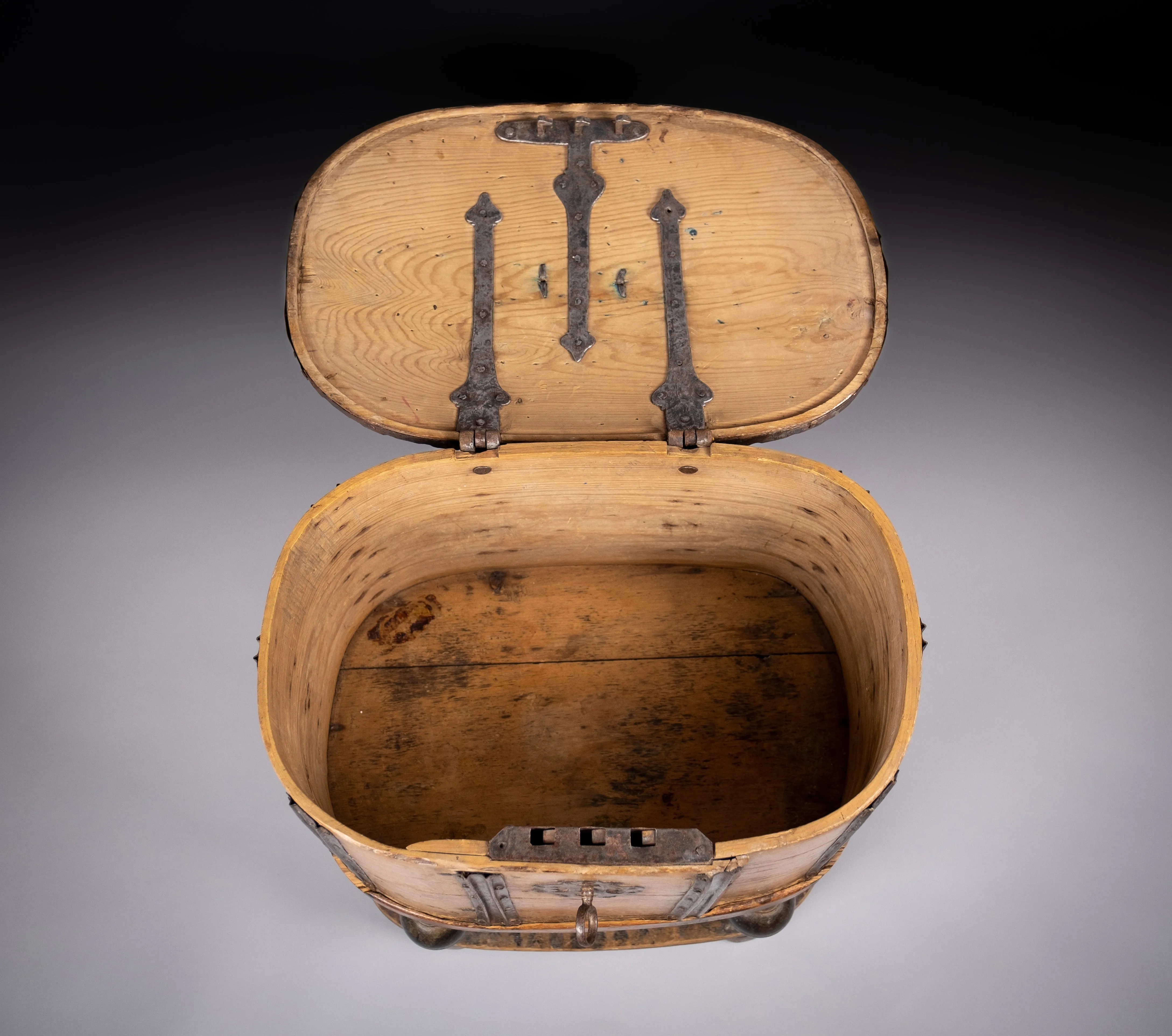 18th Century Swedish Bentwood Pine & Iron Strong Box