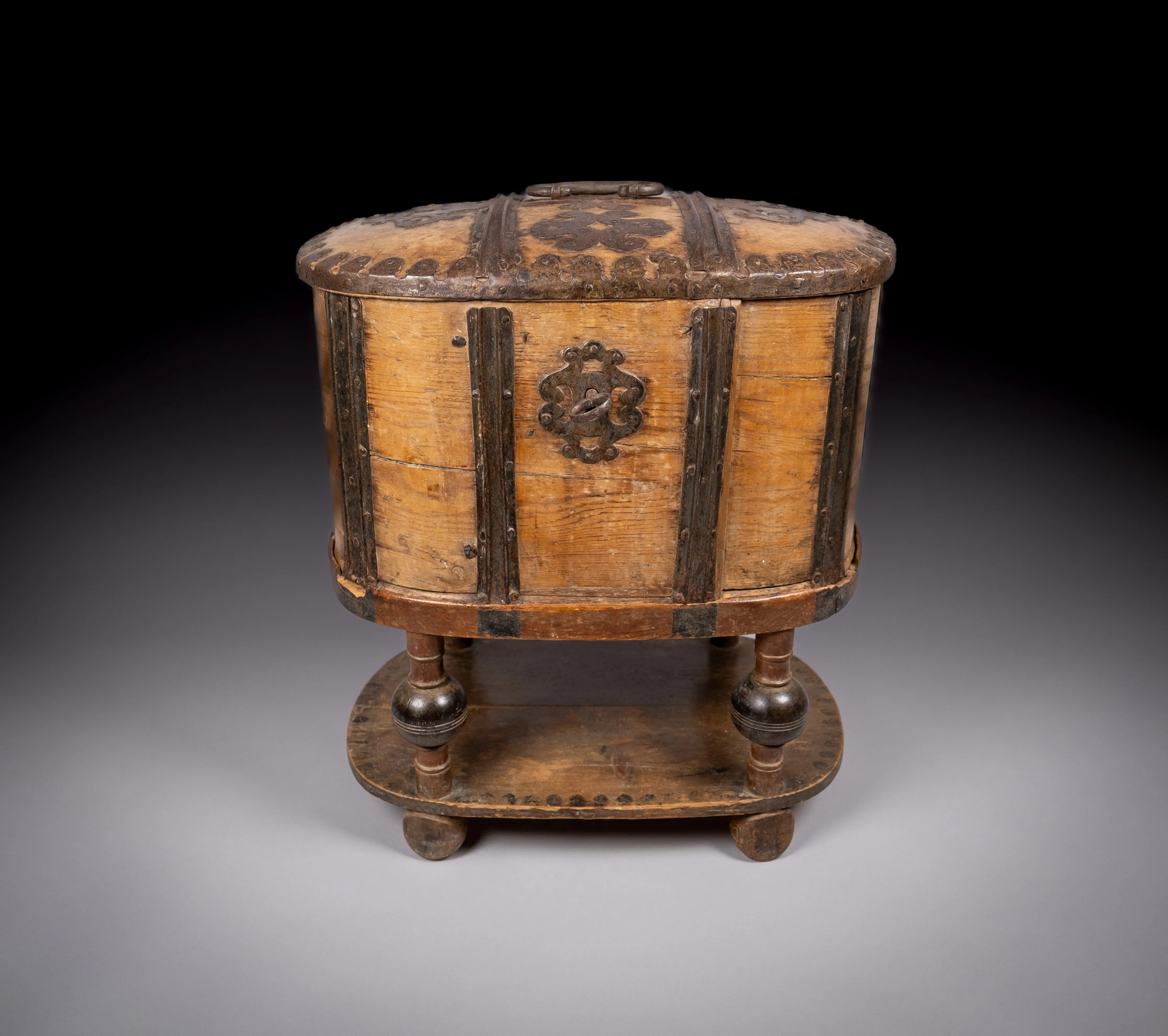 18th Century Swedish Bentwood Pine & Iron Strong Box