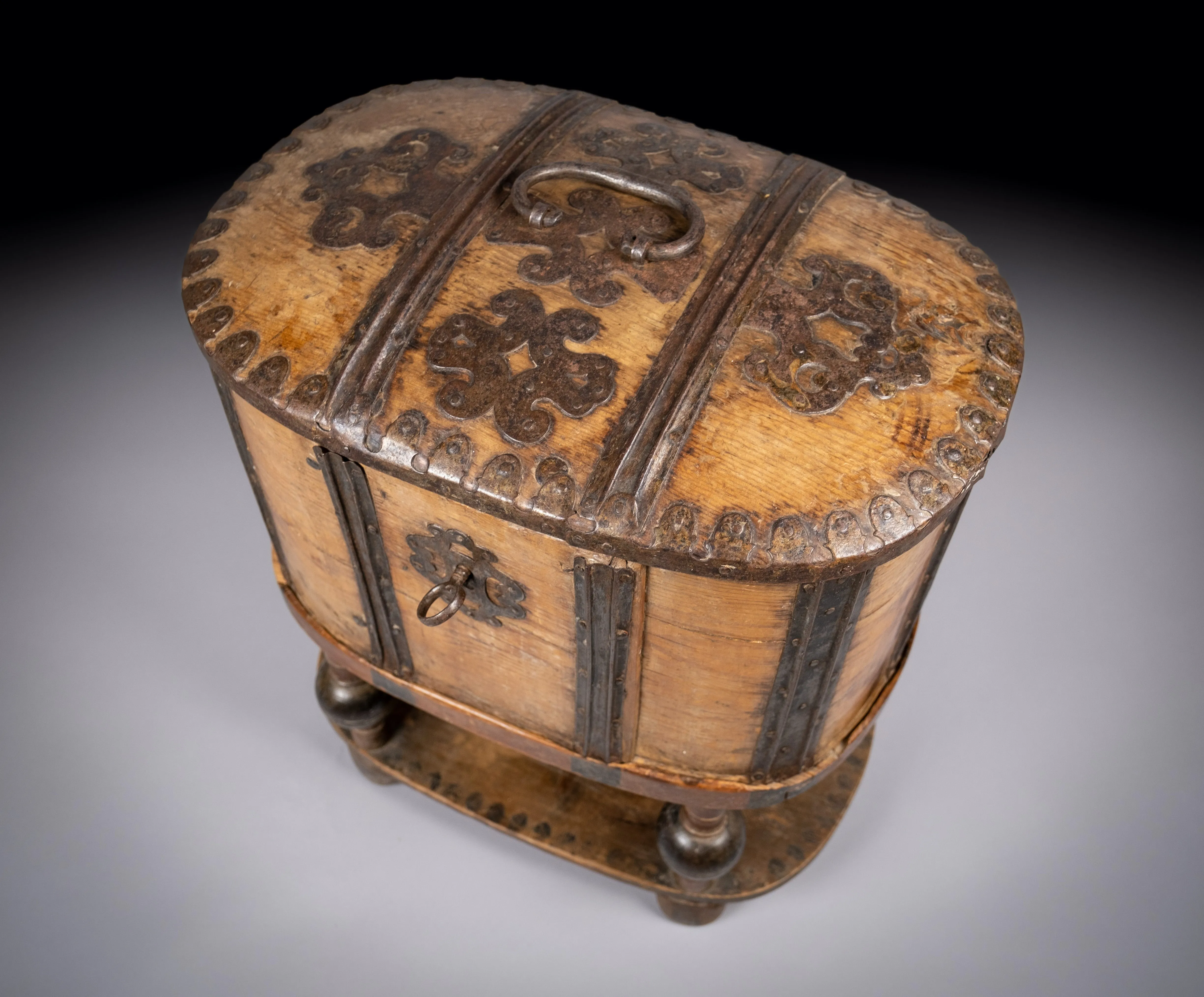 18th Century Swedish Bentwood Pine & Iron Strong Box