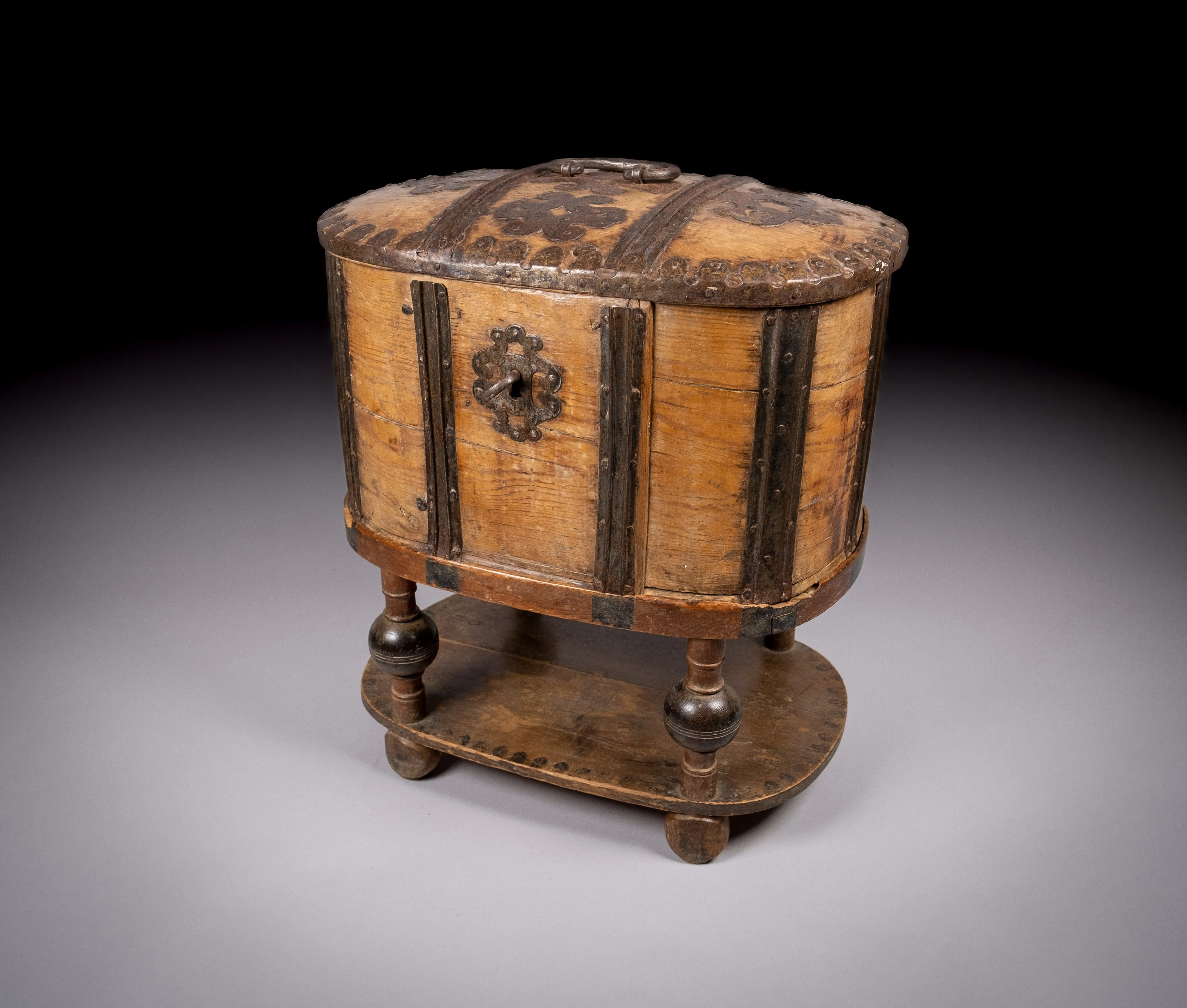 18th Century Swedish Bentwood Pine & Iron Strong Box