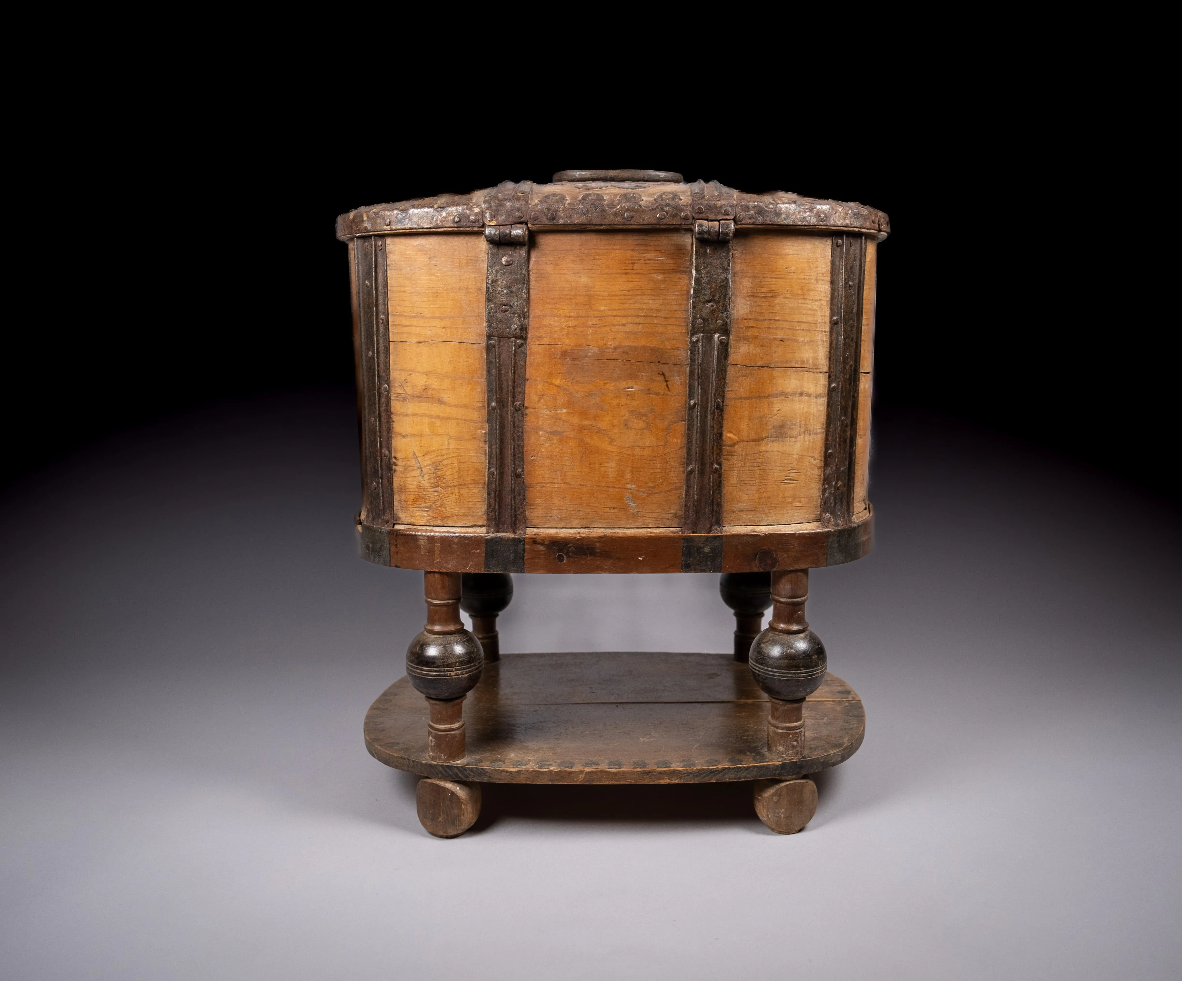 18th Century Swedish Bentwood Pine & Iron Strong Box