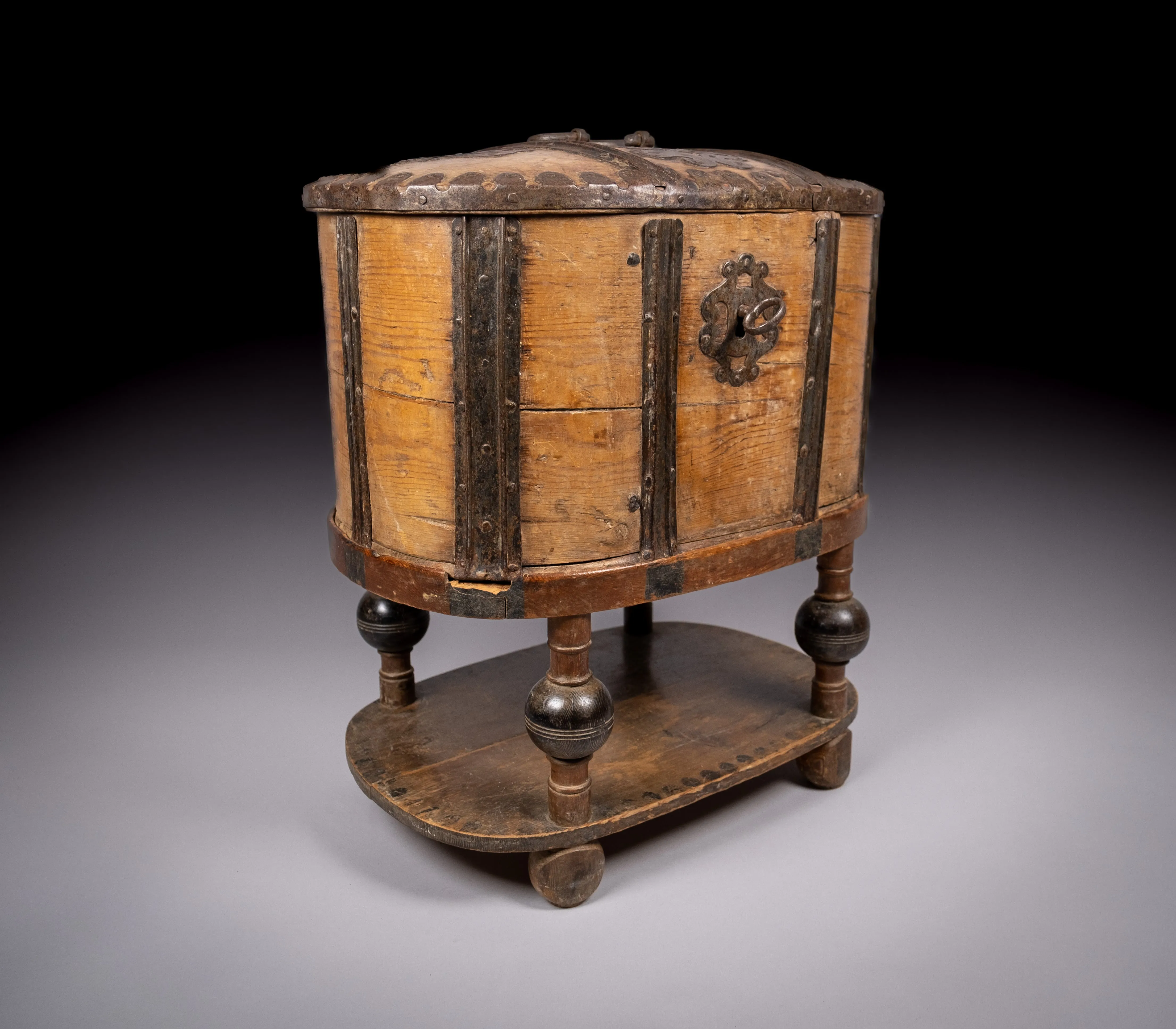 18th Century Swedish Bentwood Pine & Iron Strong Box