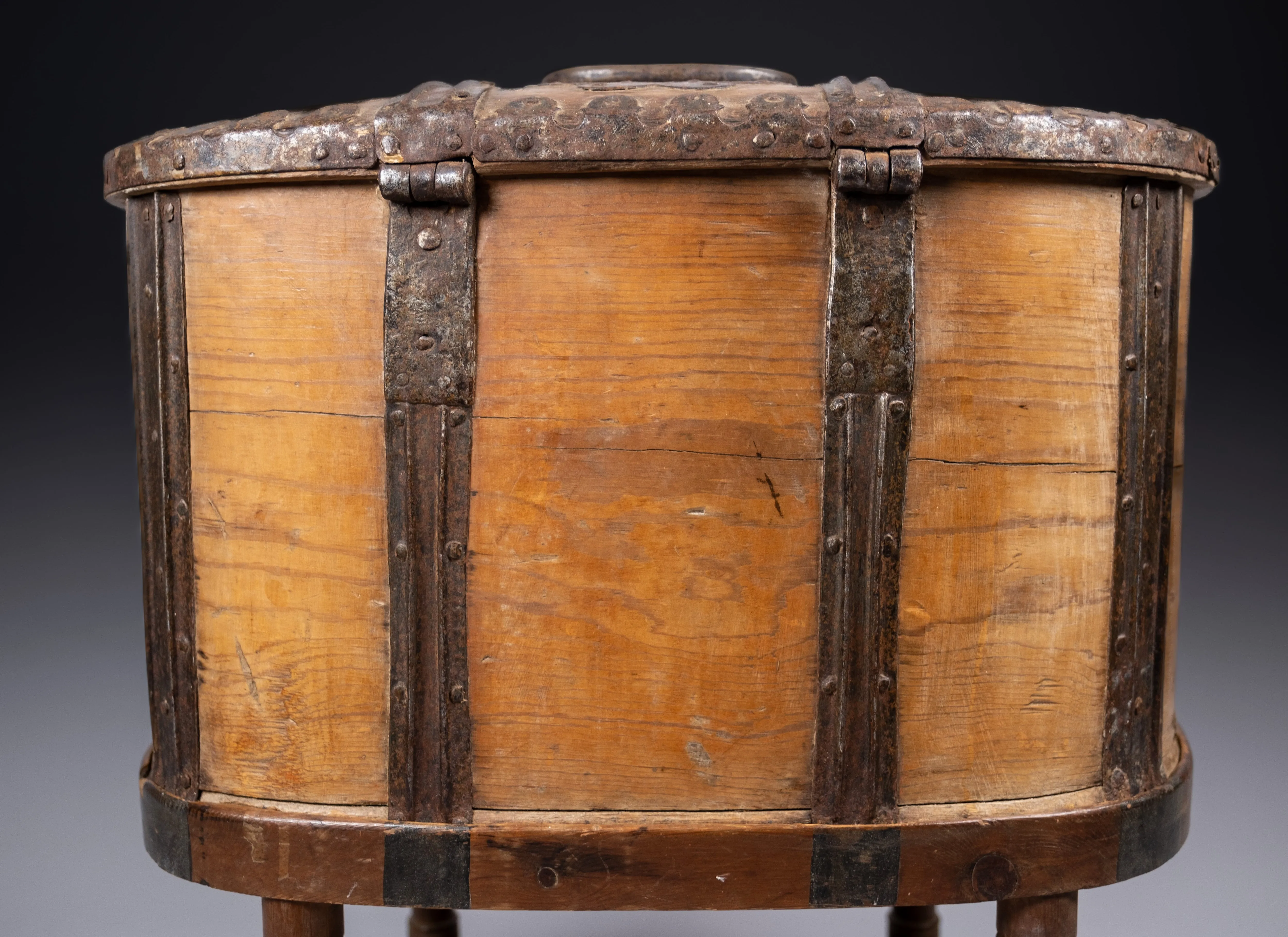 18th Century Swedish Bentwood Pine & Iron Strong Box