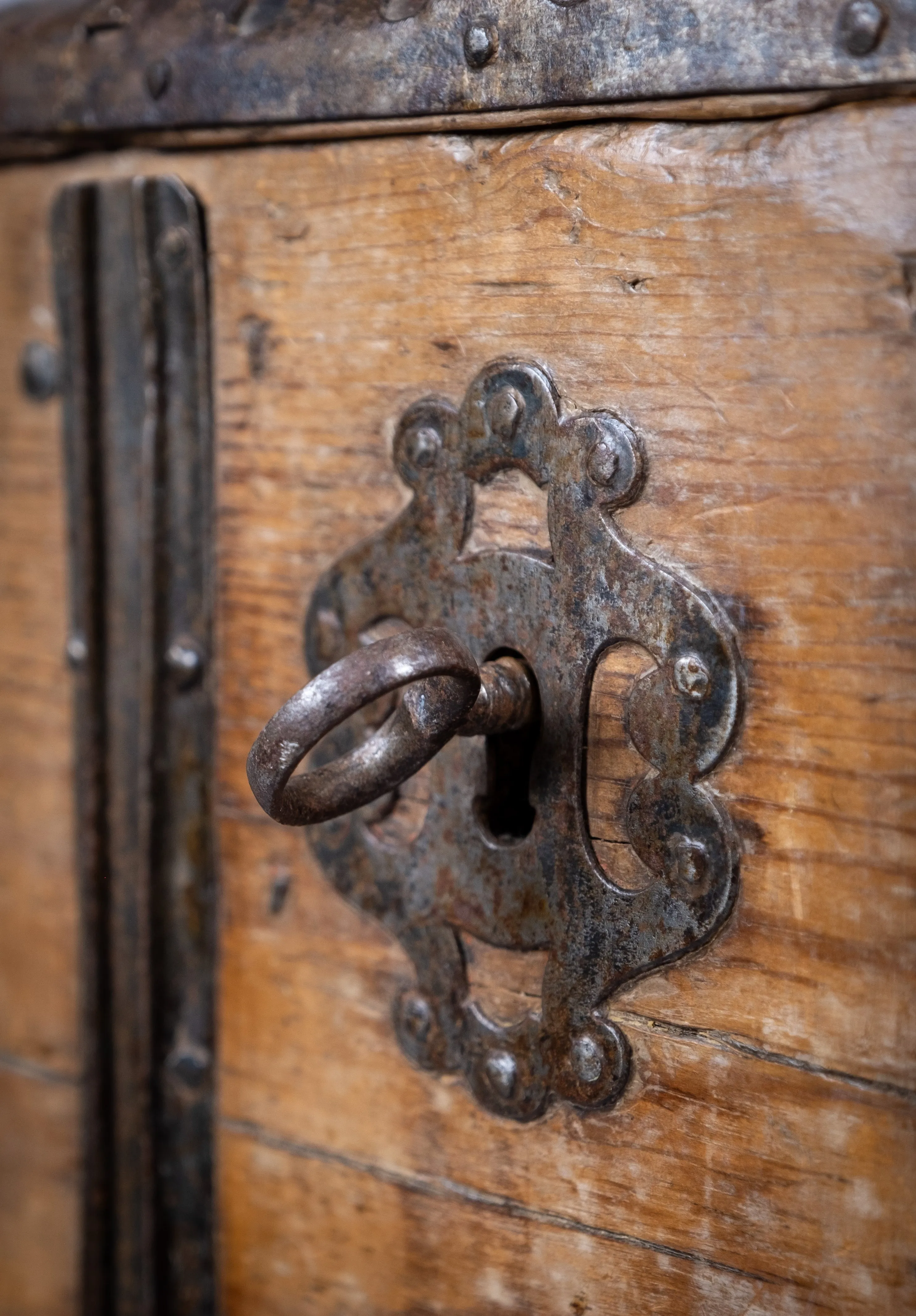 18th Century Swedish Bentwood Pine & Iron Strong Box