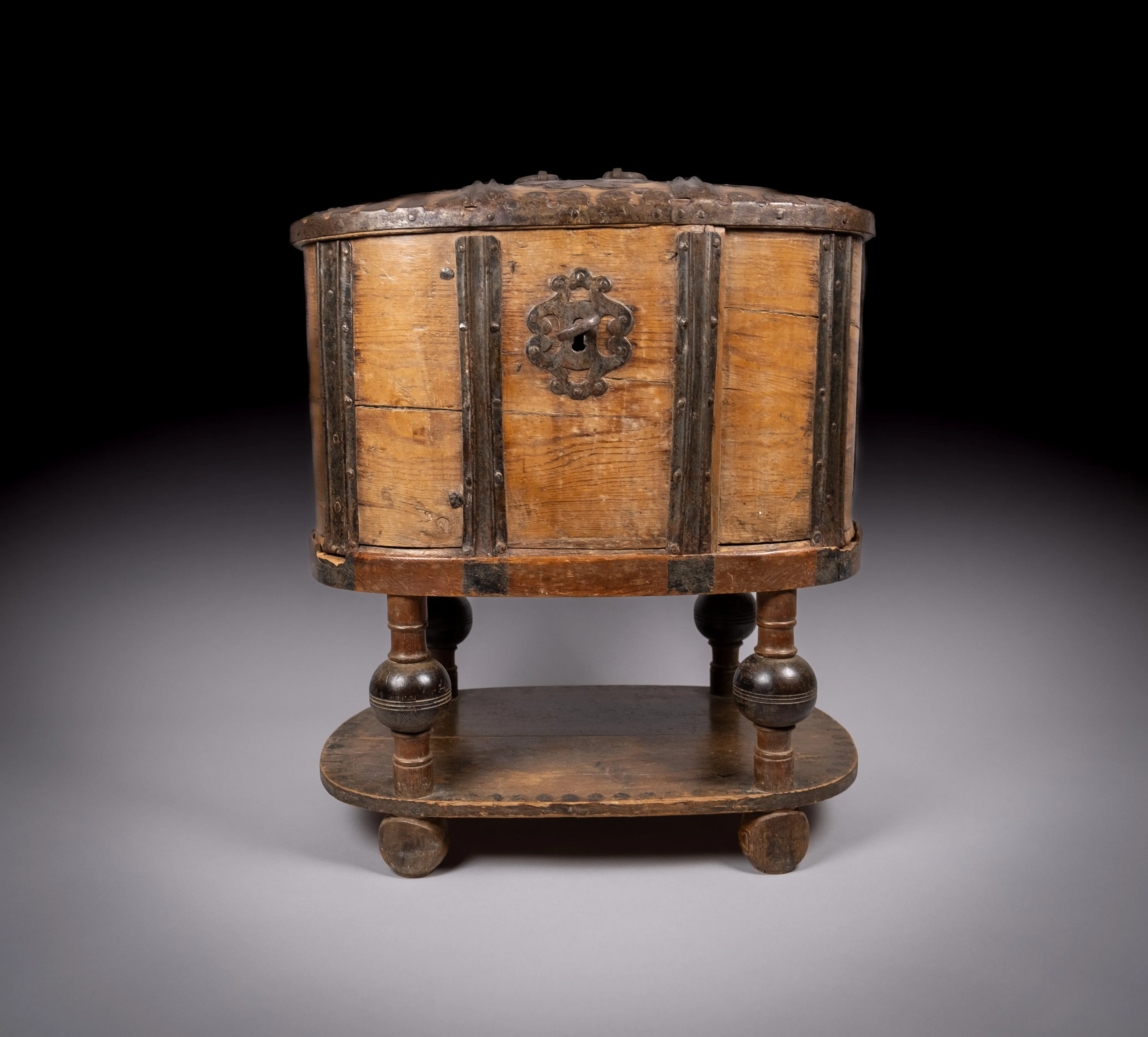 18th Century Swedish Bentwood Pine & Iron Strong Box