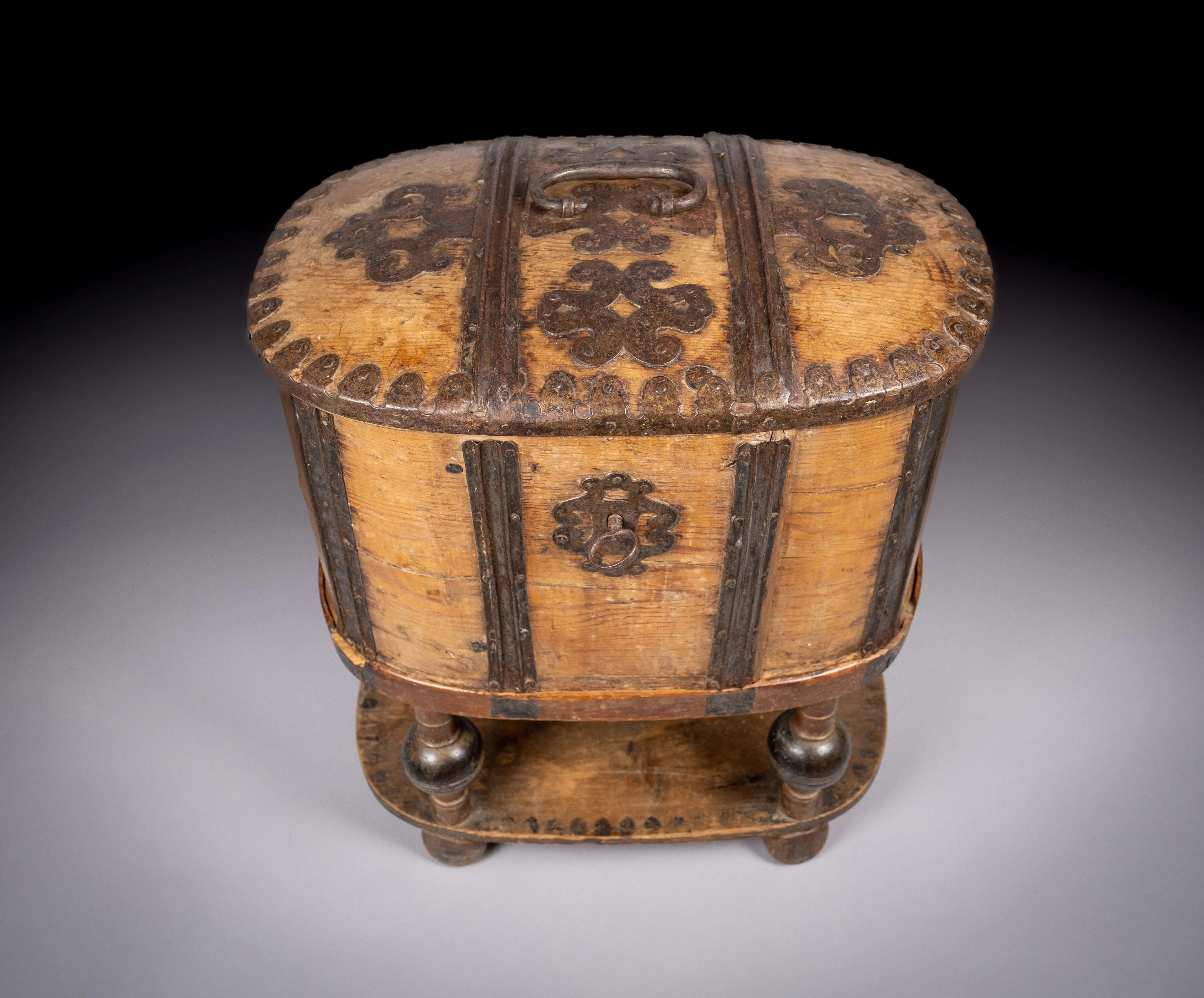 18th Century Swedish Bentwood Pine & Iron Strong Box