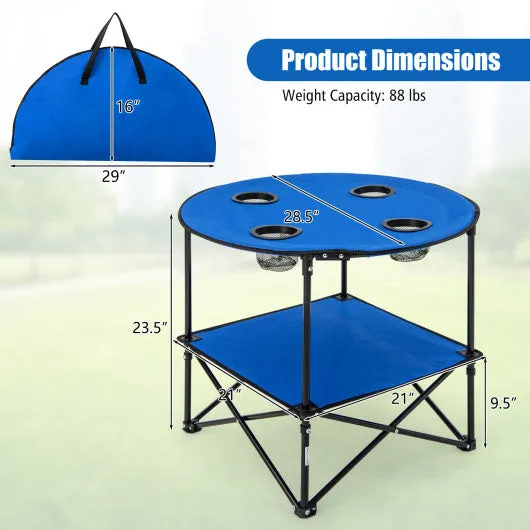 2-Tier Portable Picnic Table with Carrying Bag and 4 Cup Holders-Blue