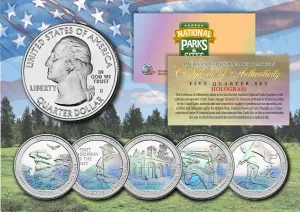 2016 America The Beautiful HOLOGRAM Quarters U.S. Parks 5-Coin Set with Capsules