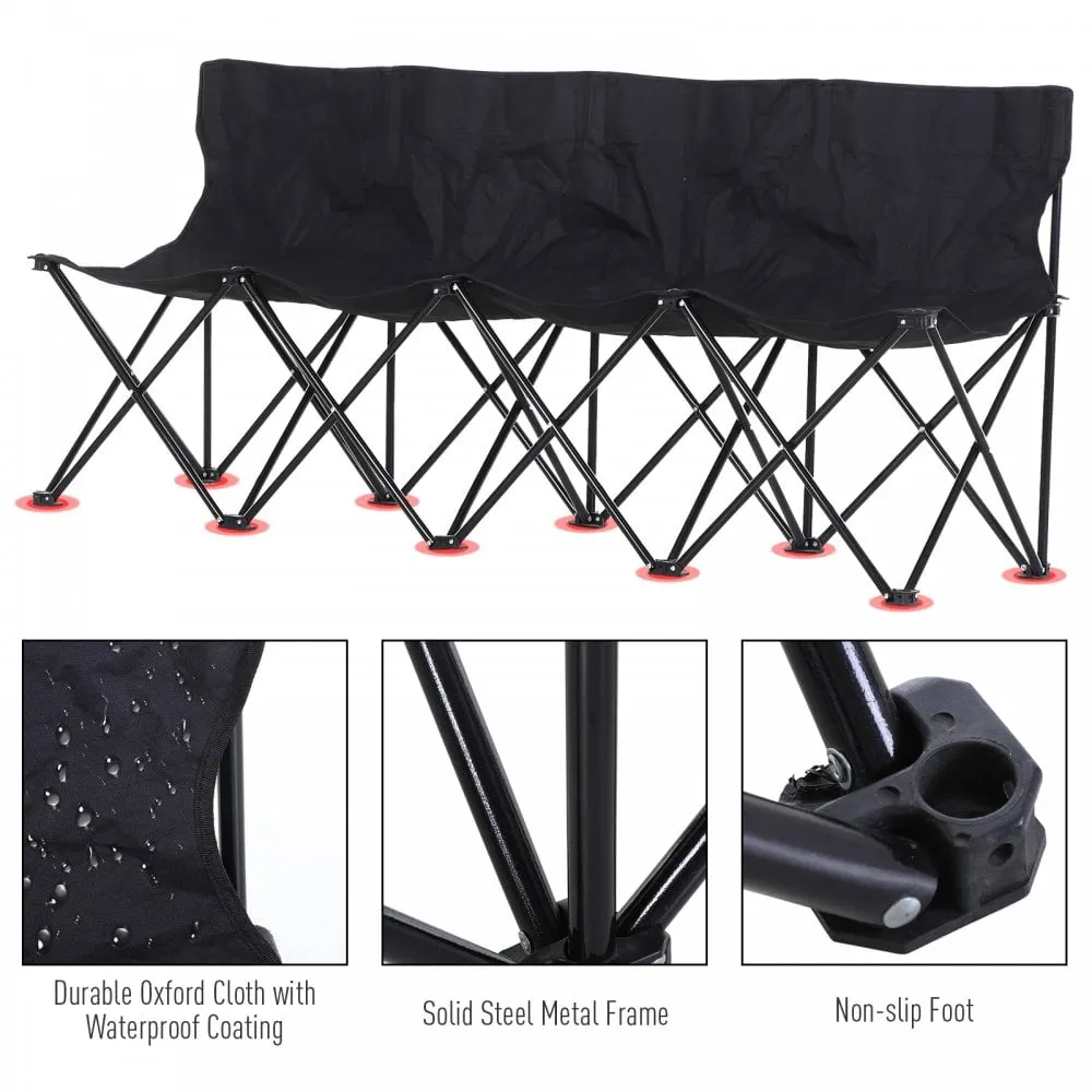 4 Seater Folding Camping Chair with Cooler Bag - Black