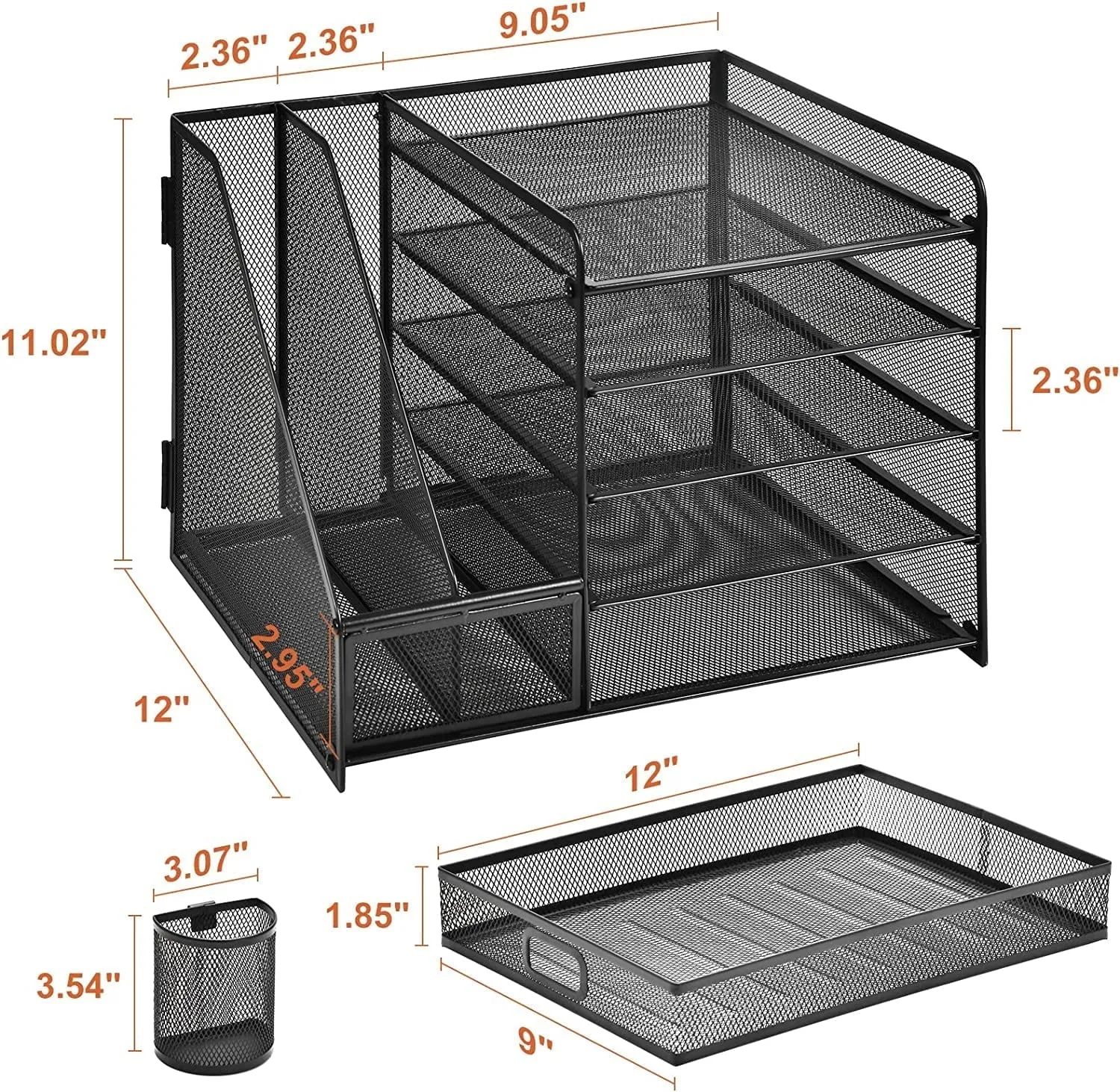 5-Tier Desk Organizer with File Holder, Drawer, and Pen Holders - Mesh Desktop Storage for Office Supplies and Magazines