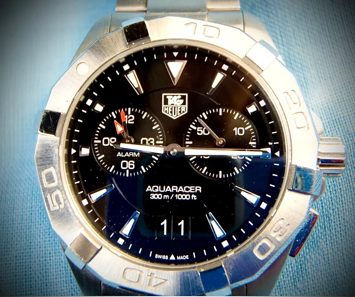 #638 TAG Heuer Aquaracer 300m Alarm Date Quartz Diver’s Men's Steel Watch WAY111Z