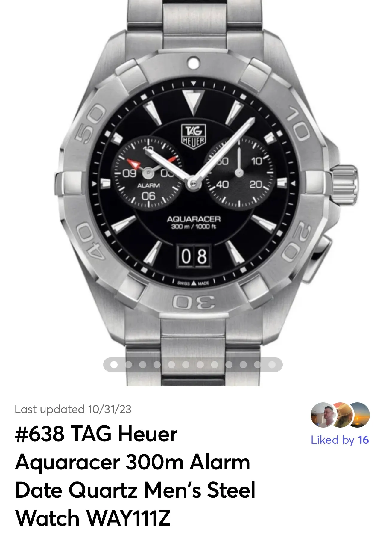 #638 TAG Heuer Aquaracer 300m Alarm Date Quartz Diver’s Men's Steel Watch WAY111Z