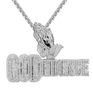 925 Silver Godfidence Praying Hands Baguette Bling Custom Pendant