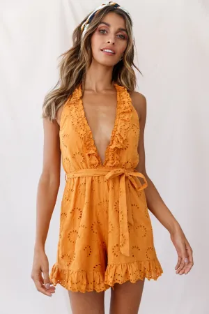 Alessandra Frill Halterneck Broderie Anglaise Romper Sunset