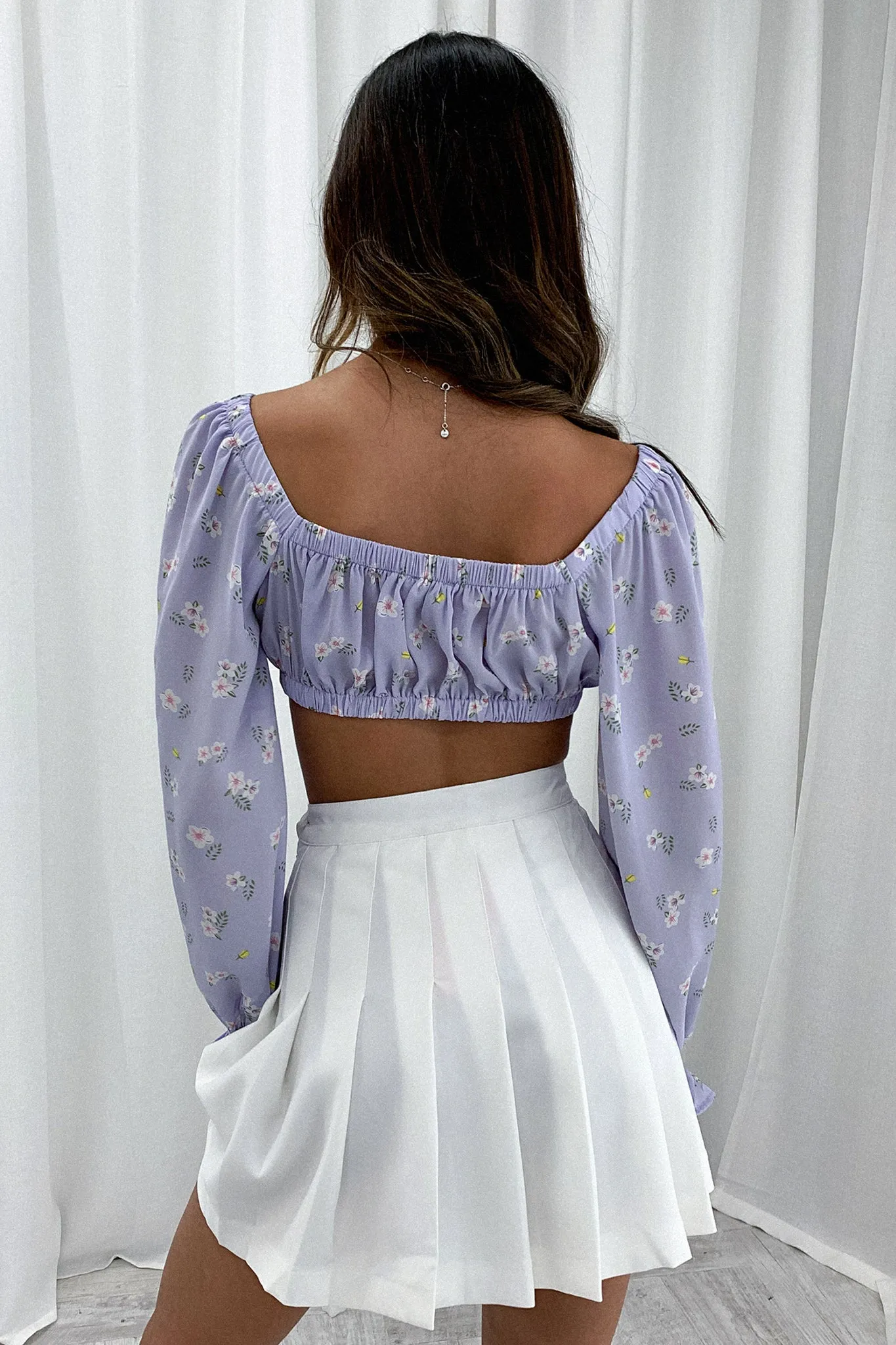 Alicia Long Sleeve Crop - Purple Floral