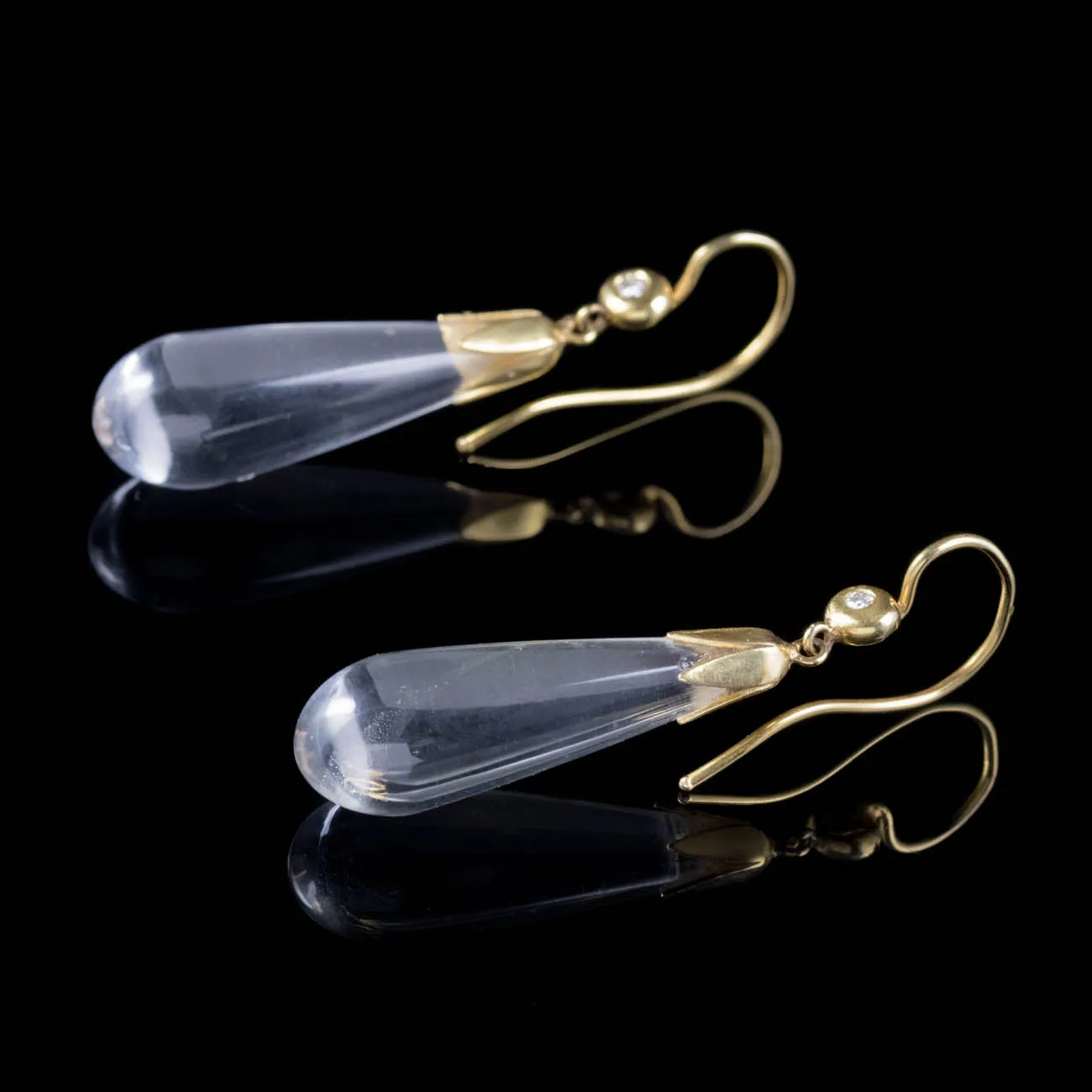 Antique Edwardian Rock Crystal Diamond Drop Earrings 18Ct Gold Circa 1905