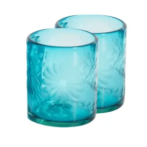 Aqua Etched Glass Tumbler Set