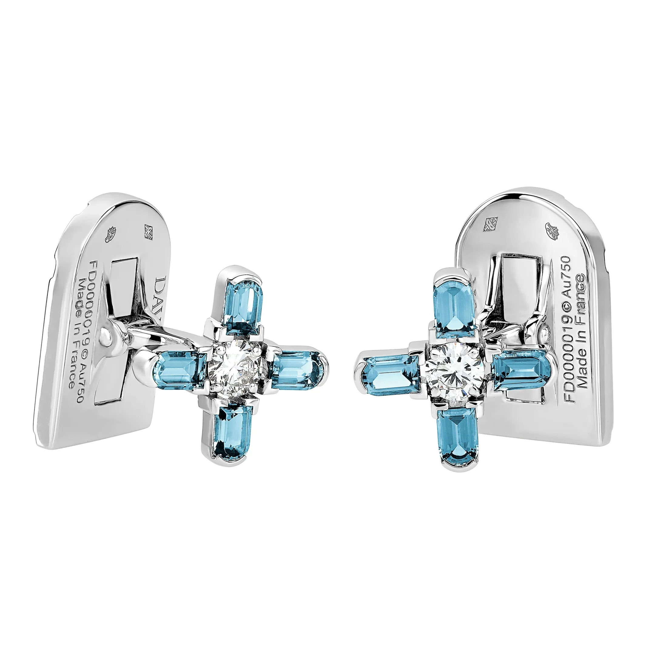 Arch Florale Cufflink, 18k White Gold with DAVIDOR Arch Cut Aquamarines and Brilliant Diamonds