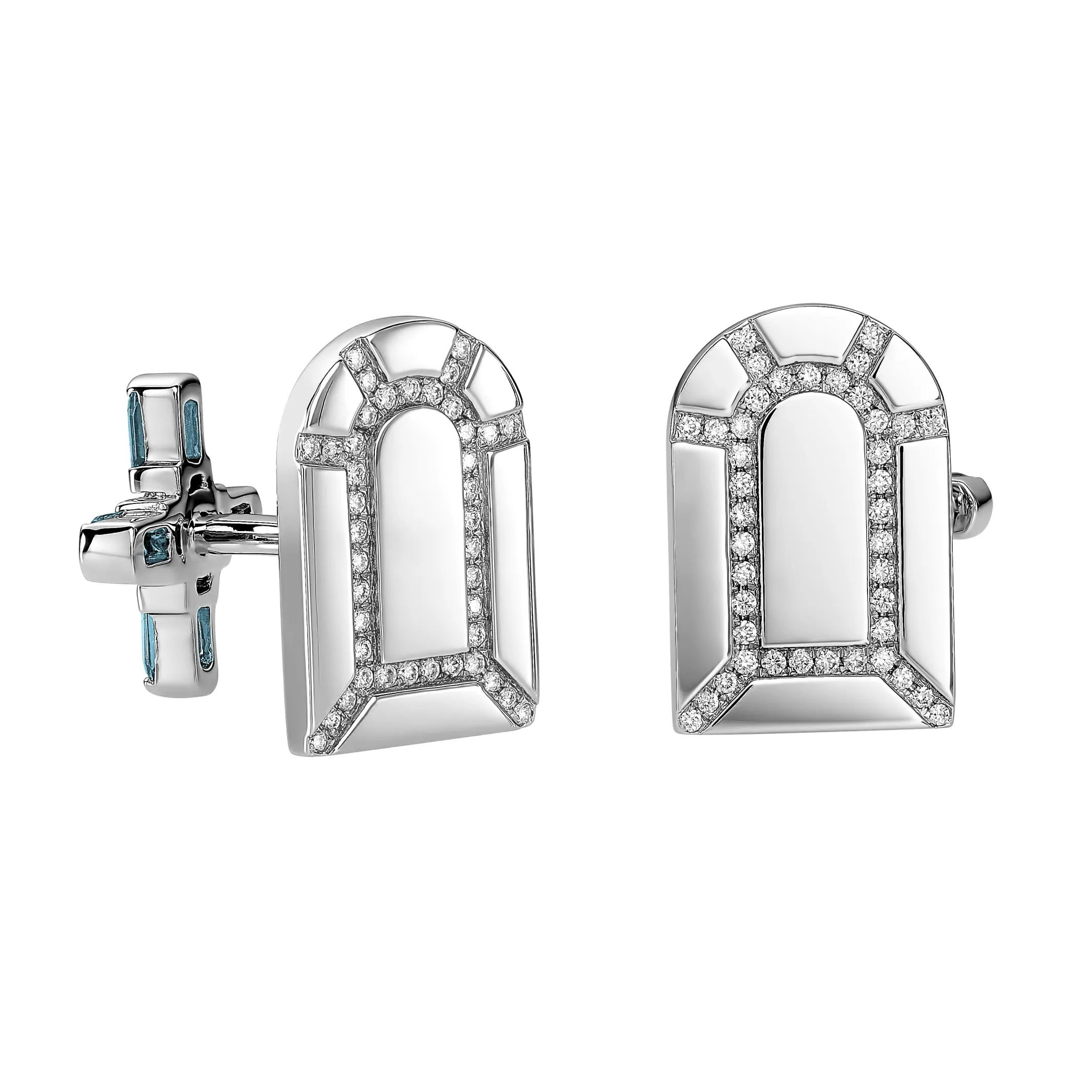 Arch Florale Cufflink, 18k White Gold with DAVIDOR Arch Cut Aquamarines and Brilliant Diamonds