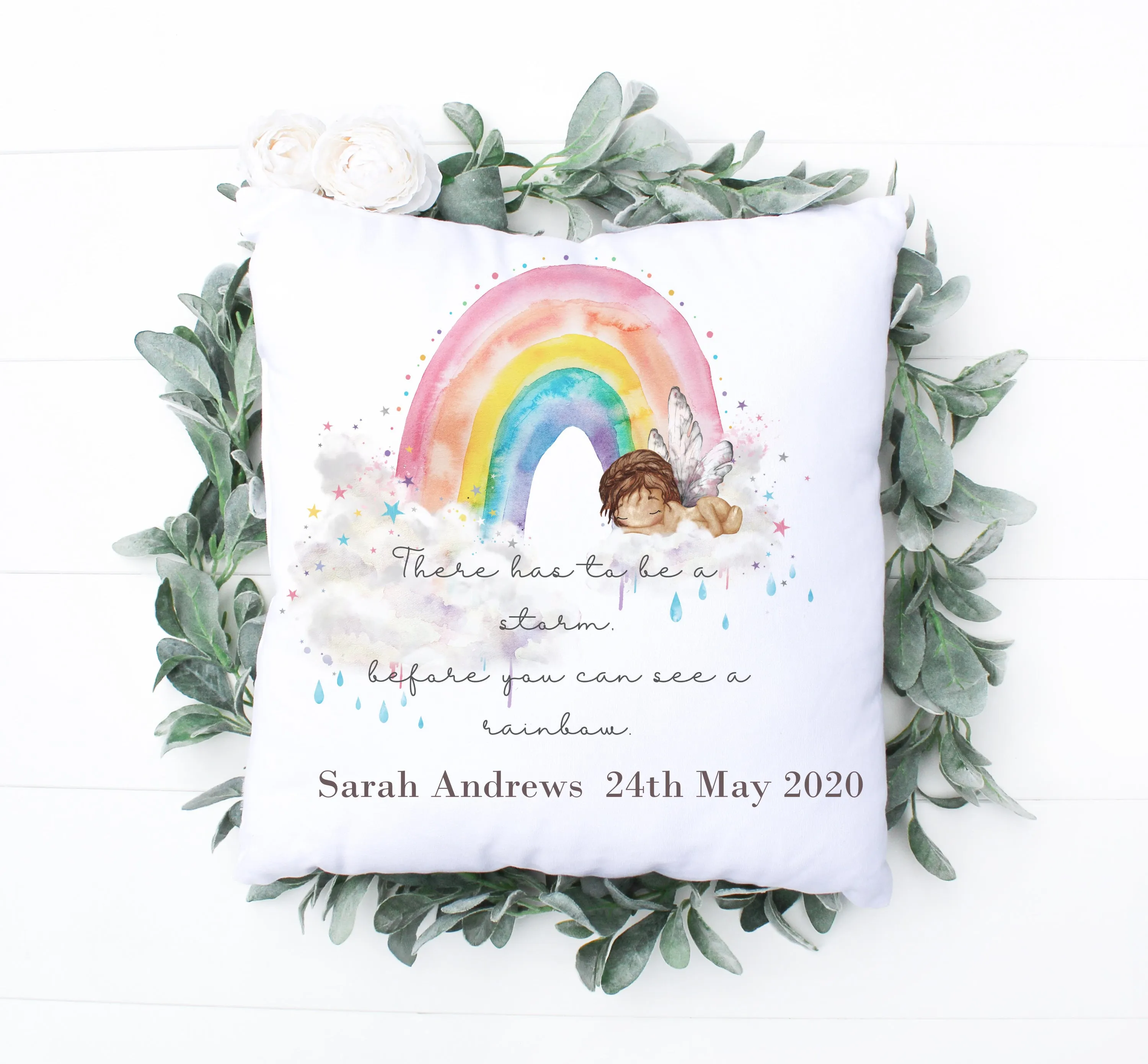 Baby Girl Rainbow Birth Cushion