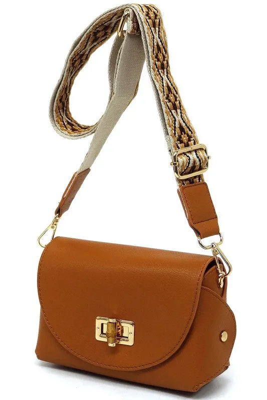 Bamboo Twist Lock Flap Crossbody Bag