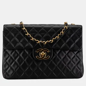 Black Lambskin Leather Maxi Classic Single Flap Bag