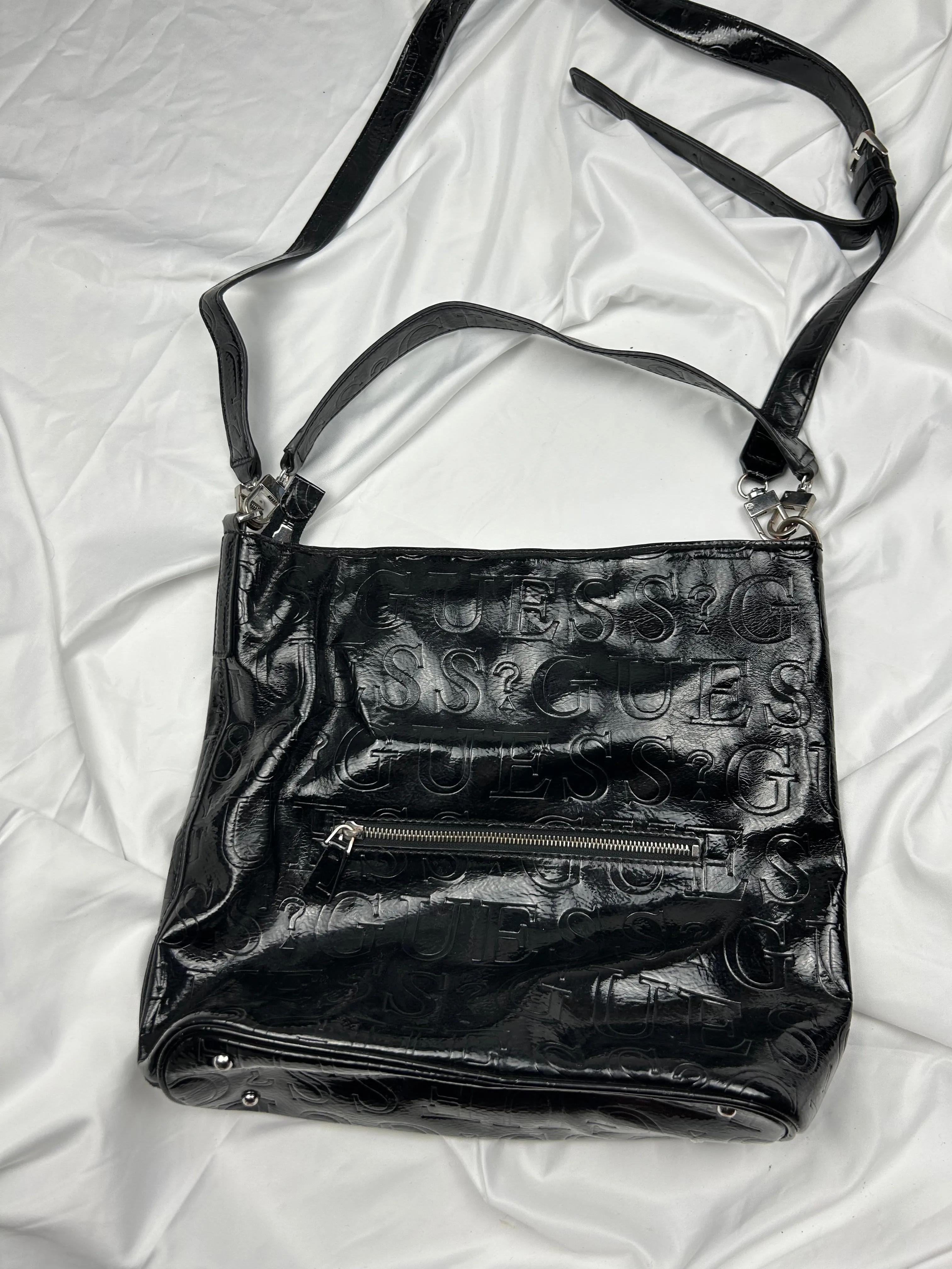 Black pvc leather uni besace shoulder crossbody bag