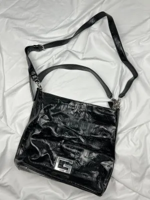 Black pvc leather uni besace shoulder crossbody bag