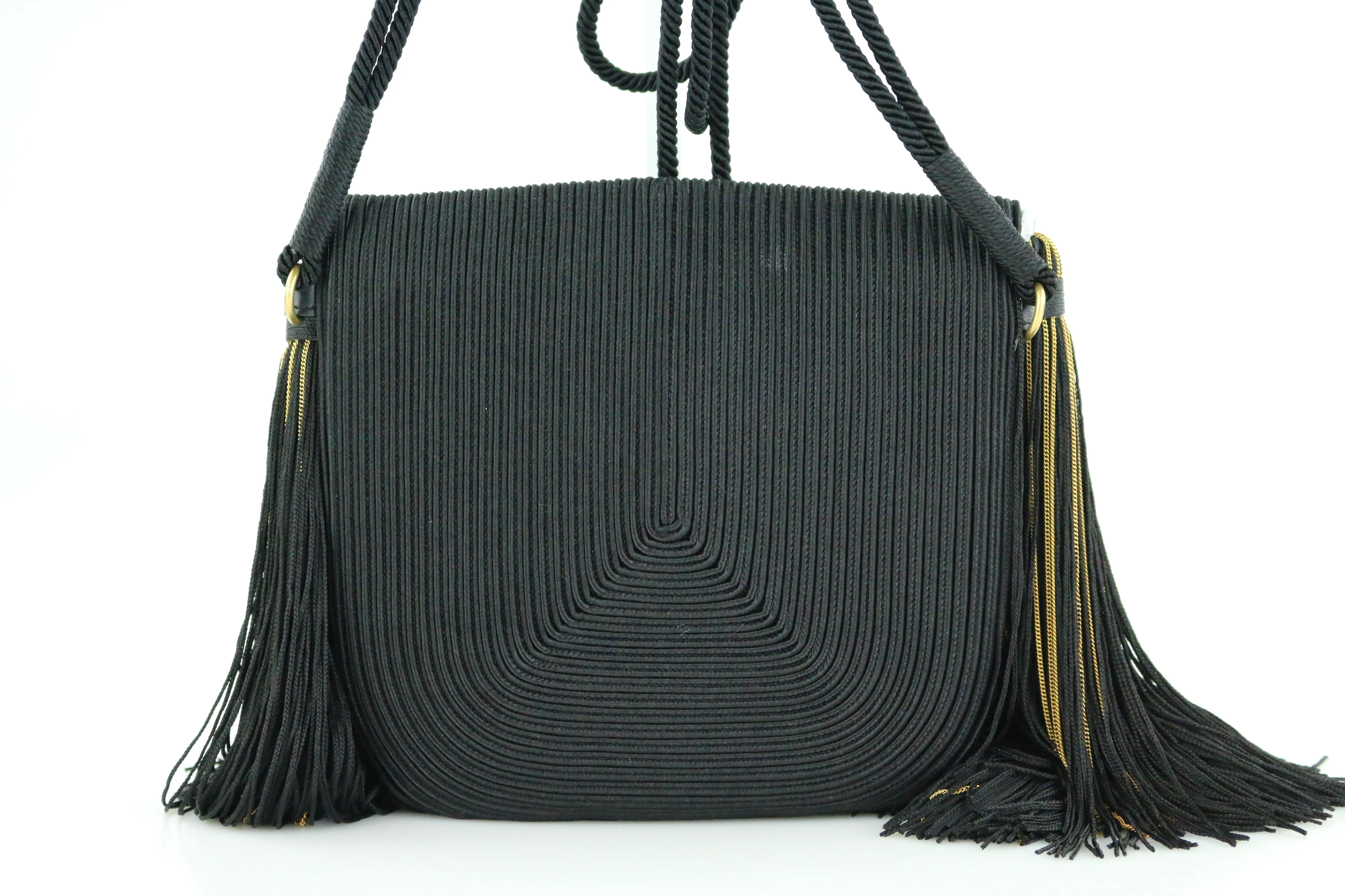 Black Woven Fringe Crossbody Bag