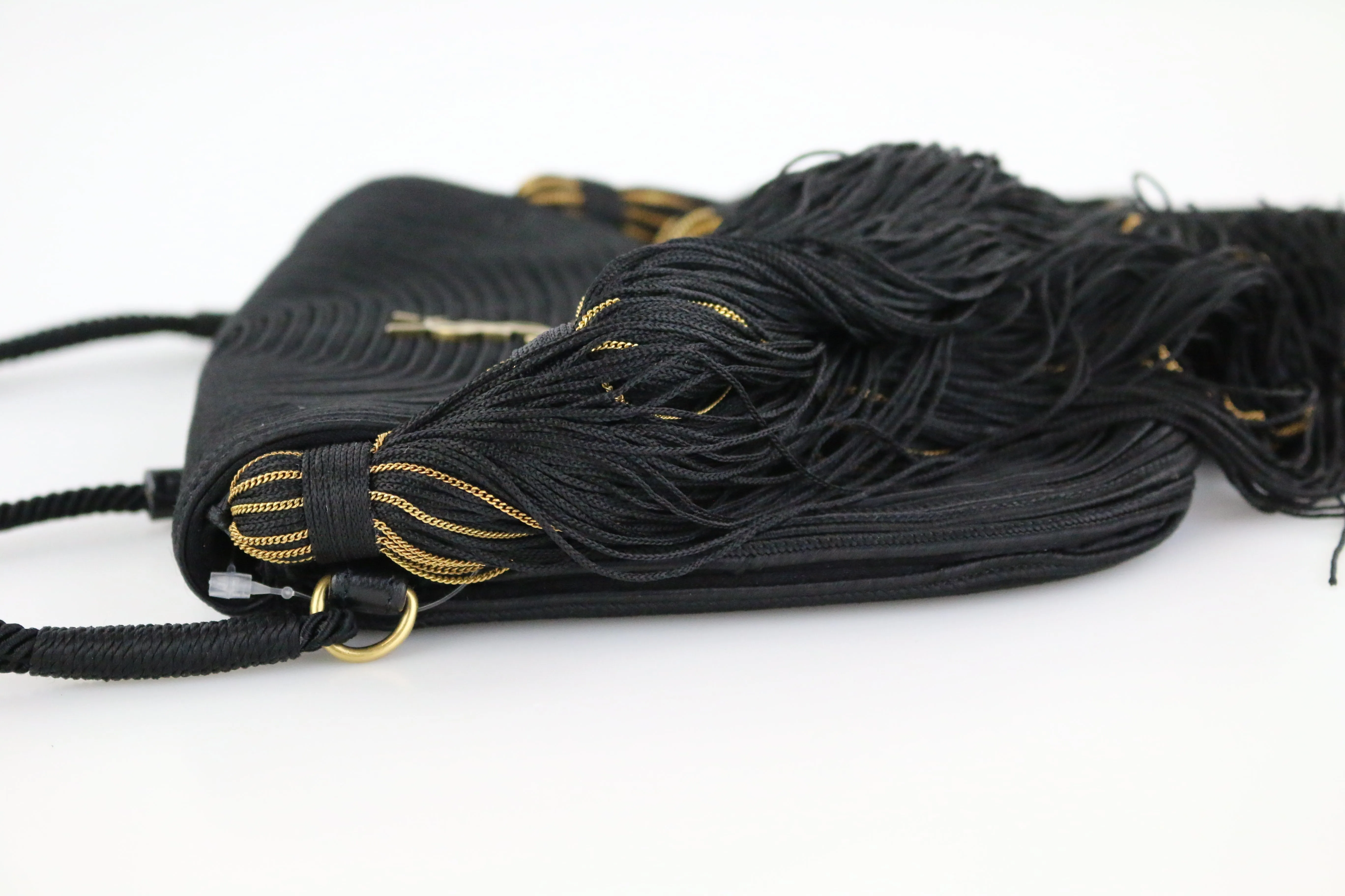 Black Woven Fringe Crossbody Bag