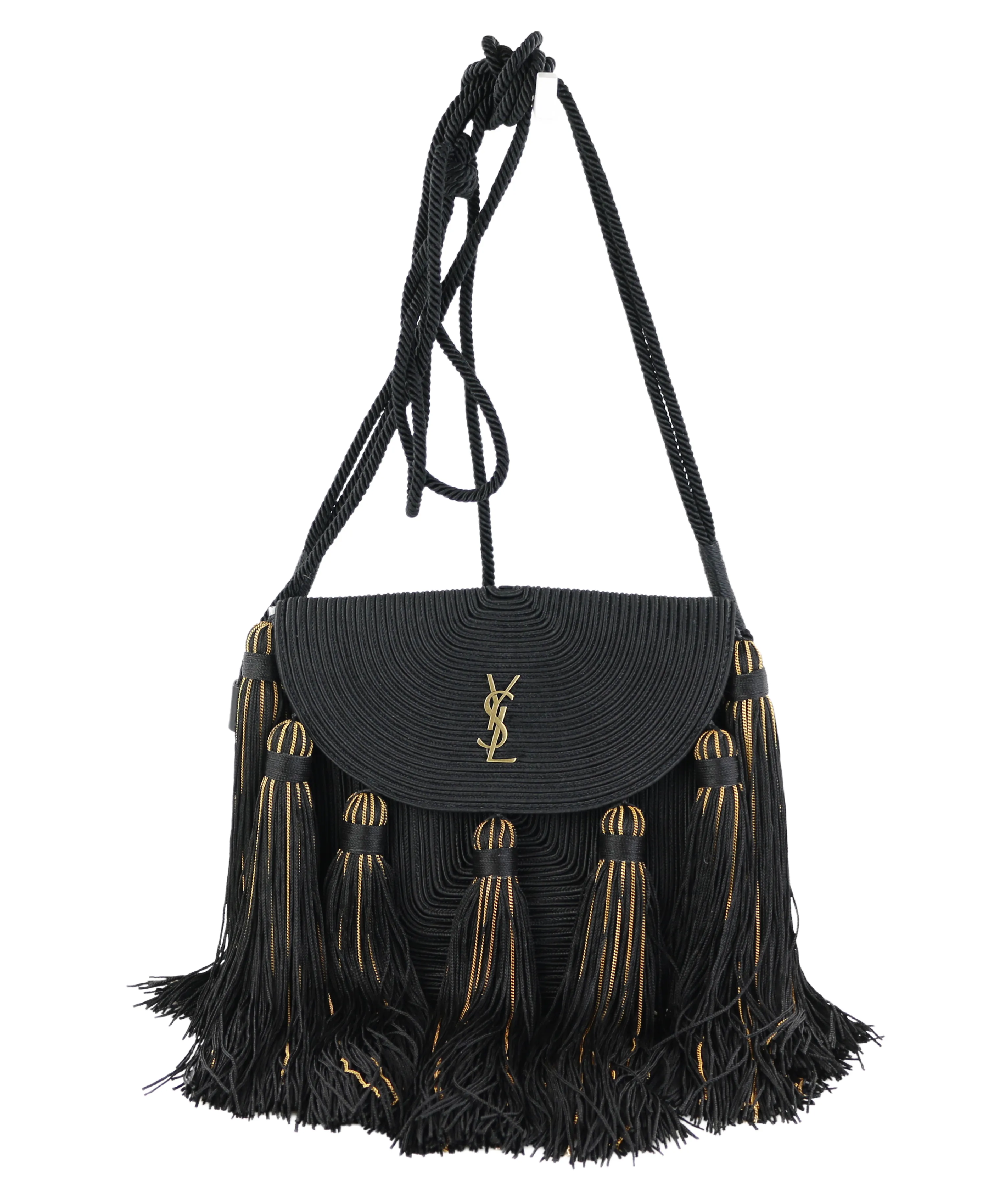 Black Woven Fringe Crossbody Bag