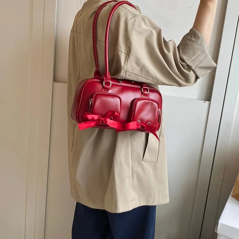 Bow Design Small Double Pockets Underarm Bag