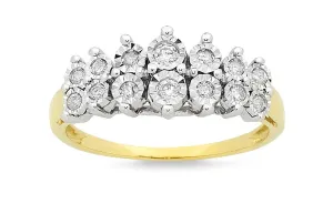 Brilliant Set Two Row Ring with 1/4ct of Diamonds in 9ct Yellow Gold