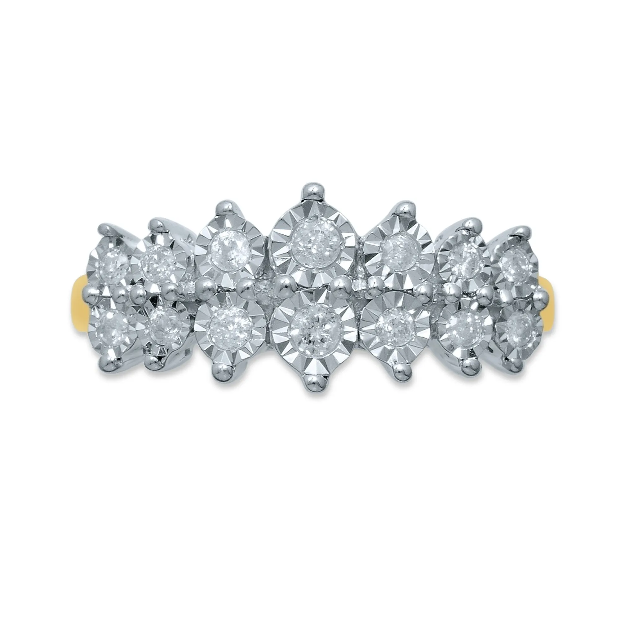 Brilliant Set Two Row Ring with 1/4ct of Diamonds in 9ct Yellow Gold