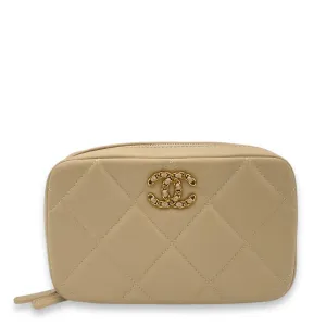 C19 Beige Clutch With Chain Camera Bag in Lambskin, Mixed hardware